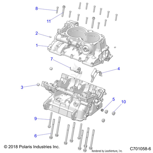 An Image of a Genuine Polaris Parts Schematic Diagram showing the schematic - ENGINE: CRANKCASE - 2020 POLARIS RZR TURBO S
