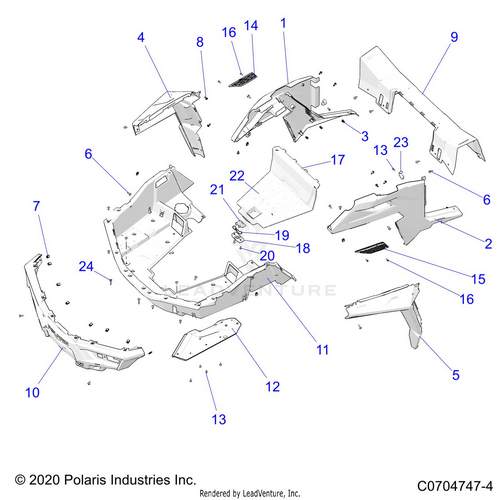 An Image of a Genuine Polaris Parts Schematic Diagram showing the schematic - BODY: REAR RACK AND FENDERS - 2022 POLARIS RZR TRAIL 900 PREMIUM