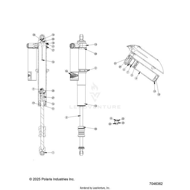 An Image of a Genuine Polaris Parts Schematic Diagram showing the schematic - SUSPENSION: REAR SHOCK INTERNALS - 2026 POLARIS RZR XP 1000 SPORT
