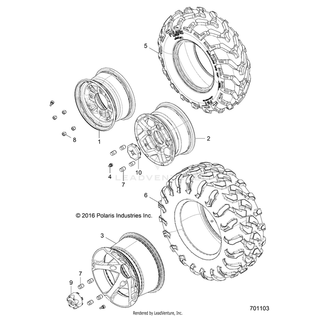 An Image of a Genuine Polaris Parts Schematic Diagram showing the schematic - WHEELS: REAR - 2017 POLARIS RZR 900/900 EPS