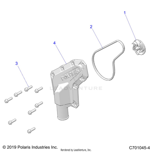 An Image of a Genuine Polaris Parts Schematic Diagram showing the schematic - ENGINE: WATERPUMP IMPELLER AND COVER - 2022 POLARIS RZR TRAIL 570