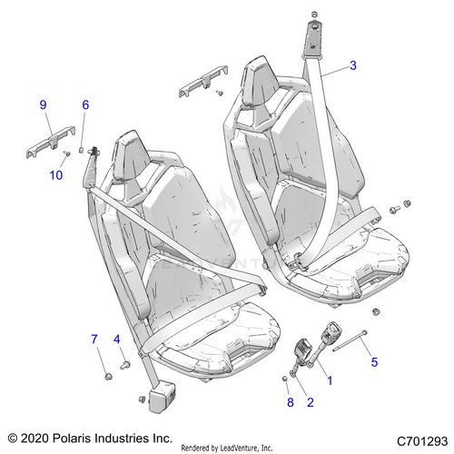 An Image of a Genuine Polaris Parts Schematic Diagram showing the schematic - BODY: SEAT BELT MOUNTING FRONT STANDARD - 2024 POLARIS RZR PRO XP 4 SPORT