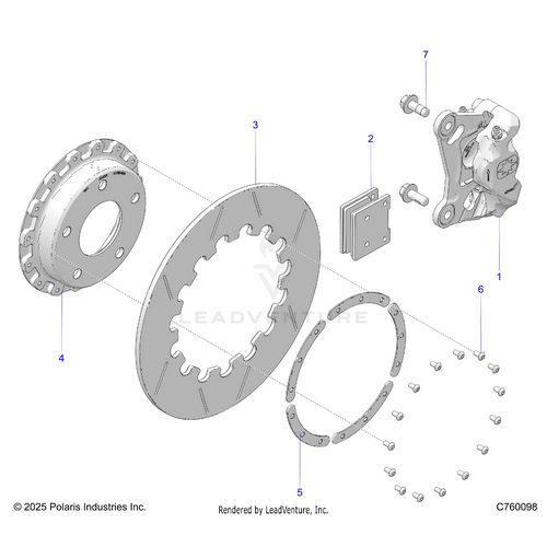 An Image of a Genuine Polaris Parts Schematic Diagram showing the schematic - BRAKES: CALIPER AND BRAKE DISC REAR - 2026 POLARIS RZR PRO R RACE H.O.