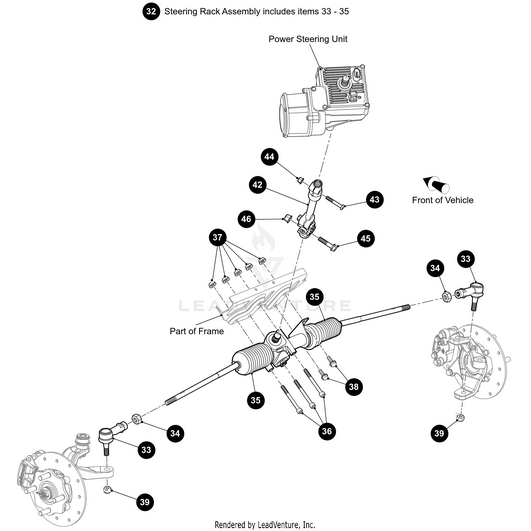 Diagram of a Lower Intake Shaft assembly for Arctic Cat Wildcat, showing labeled parts such as the OEM Arctic Cat Lower Intake Shaft, connecting components, tie rods, and frame mounts; an arrow marks the front of the vehicle.