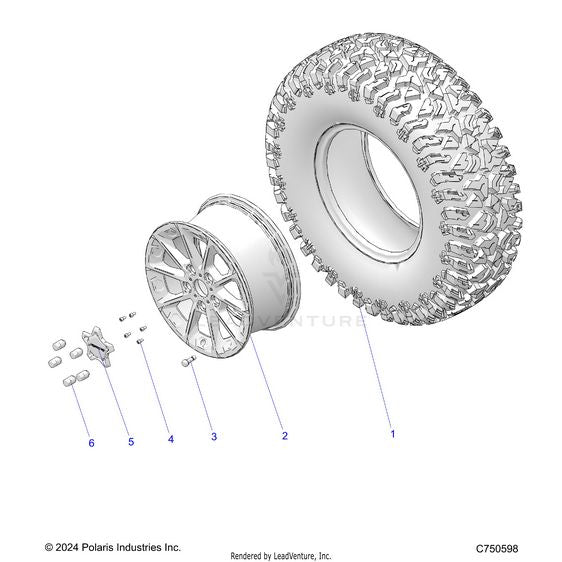 An Image of a Genuine Polaris Parts Schematic Diagram showing the schematic - WHEELS: FRONT/REAR - 2026 POLARIS RZR PRO S 4 ULTIMATE