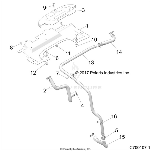 An Image of a Genuine Polaris Parts Schematic Diagram showing the schematic - ENGINE: COOLING HOSES AND SHROUDS - 2020 POLARIS RZR RS1