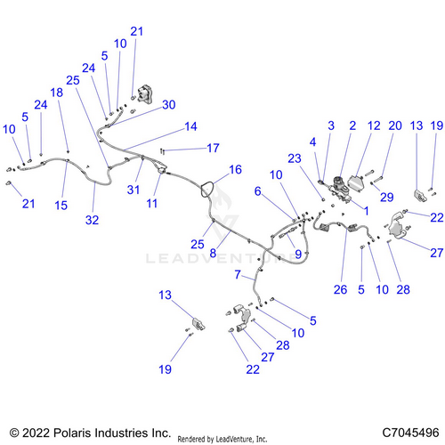 An Image of a Genuine Polaris Parts Schematic Diagram showing the schematic - BRAKES: BRAKE LINES AND MASTER CYLINDER - 2022 POLARIS RZR 900 TRAIL