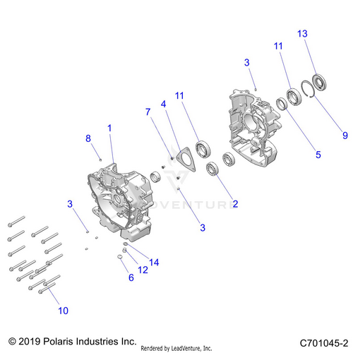 An Image of a Genuine Polaris Parts Schematic Diagram showing the schematic - ENGINE: CRANKCASE - 2022 POLARIS RZR TRAIL 570