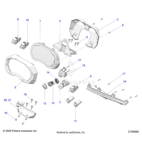 An Image of a Genuine Polaris Parts Schematic Diagram showing the schematic - ELECTRICAL: DASH INSTRUMENTS CONTROLS & LIGHTING - 2025 POLARIS RZR PRO R 4 FACTORY ARMORED LE ULTIMATE