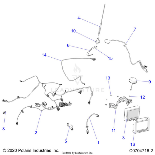 An Image of a Genuine Polaris Parts Schematic Diagram showing the schematic - ELECTRICAL: RIDE COMMAND - 2023 POLARIS RZR TRAIL S 1000 EPS