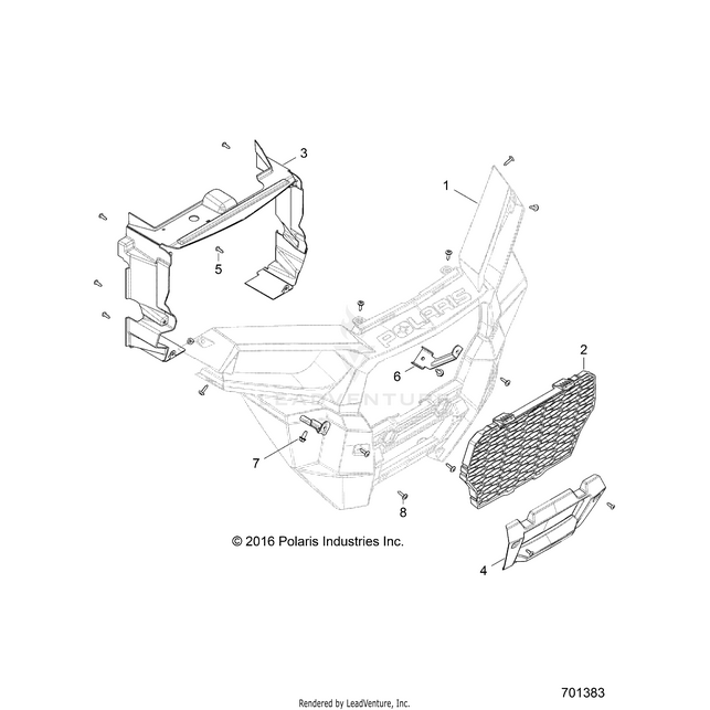 An Image of a Genuine Polaris Parts Schematic Diagram showing the schematic - BODY: FRONT BUMPER - 2017 POLARIS RZR XP 4 TURBO