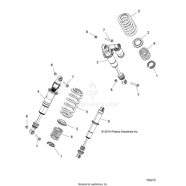 An Image of a Genuine Polaris Parts Schematic Diagram showing the schematic - SUSPENSION: REAR SHOCK MOUNTING - 2016 POLARIS RZR S 900