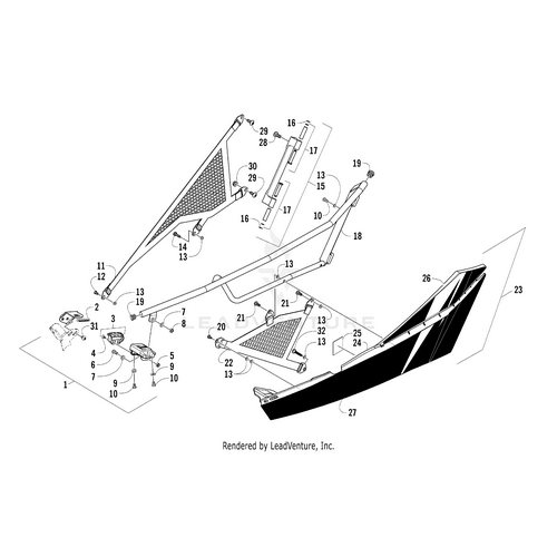 Exploded diagram of side panels and components for Wildcat Prowler Alterra models, showing parts like Door Decal-Upper-Wc4-Agm-Left by Arctic Cat, with numbers for easy OEM part identification and assembly.