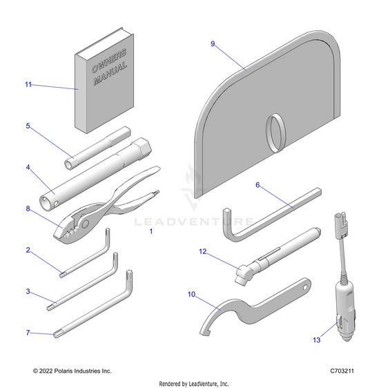 An Image of a Genuine Polaris Parts Schematic Diagram showing the schematic - REFERENCES: OWNERS MANUAL AND TOOL KIT - 2023 POLARIS RZR 900 TRAIL