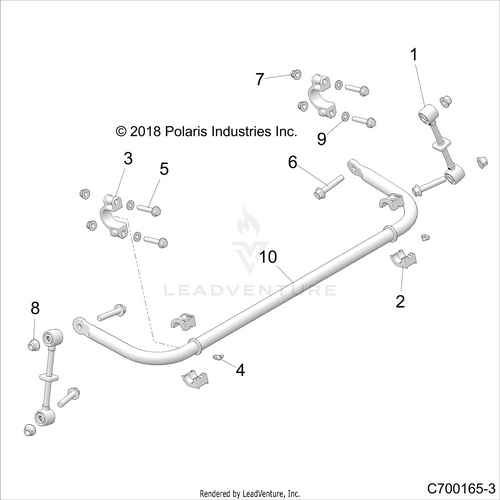 An Image of a Genuine Polaris Parts Schematic Diagram showing the schematic - SUSPENSION: REAR STABILIZER BAR - 2019 POLARIS RZR XP TURBO S VELOCITY