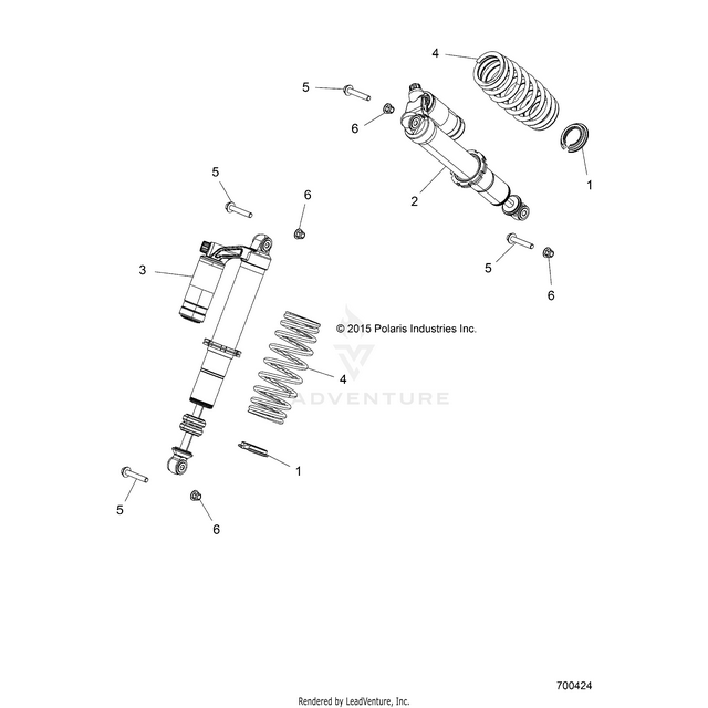 An Image of a Genuine Polaris Parts Schematic Diagram showing the schematic - SUSPENSION: FRONT SHOCK MOUNTING - 2016 POLARIS RZR S 1000 EPS