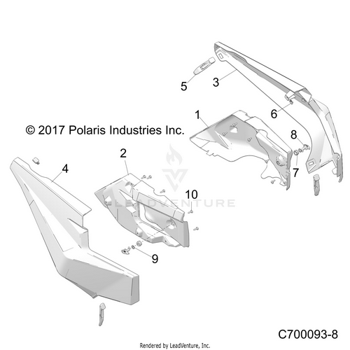 An Image of a Genuine Polaris Parts Schematic Diagram showing the schematic - BODY: REAR FENDERS - 2018 POLARIS RZR RS1