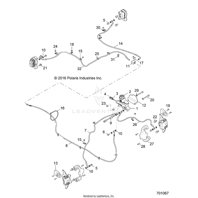 An Image of a Genuine Polaris Parts Schematic Diagram showing the schematic - BRAKES: BRAKE LINES AND MASTER CYLINDER - 2017 POLARIS RZR 900/900 EPS