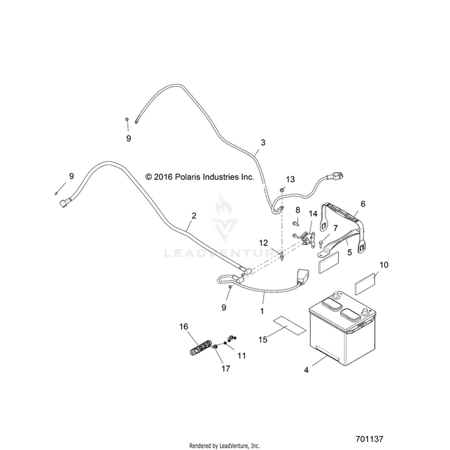 An Image of a Genuine Polaris Parts Schematic Diagram showing the schematic - ELECTRICAL: BATTERY - 2017 POLARIS RZR 4 900