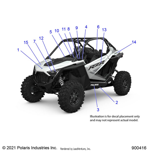 An Image of a Genuine Polaris Parts Schematic Diagram showing the schematic - BODY: DECALS STANDARD - 2022 POLARIS RZR TURBO R SPORT