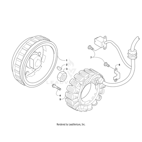 Line drawing of an exploded mechanical assembly showing the Stator Ignition Efi (Ho) (Rb 0802-072) by Arctic Cat, with labeled parts 1–7 for rings, coils, bolts, screws, bracket, and electronics—ideal for OEM part identification.