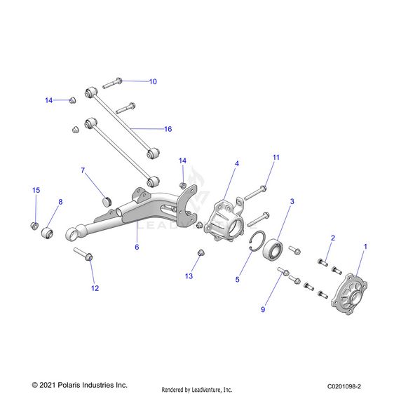 An Image of a Genuine Polaris Parts Schematic Diagram showing the schematic - SUSPENSION: REAR - 2024 POLARIS RZR 200 EVAP