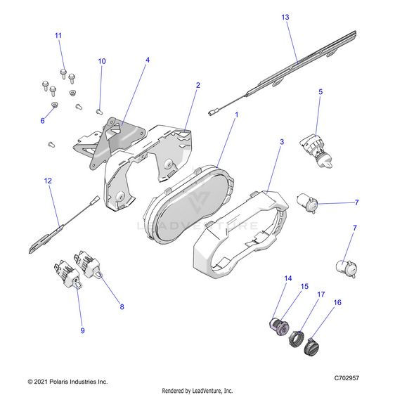 An Image of a Genuine Polaris Parts Schematic Diagram showing the schematic - ELECTRICAL: DASH INSTRUMENTS AND CONTROLS - 2024 POLARIS RZR TURBO R 4 PREMIUM