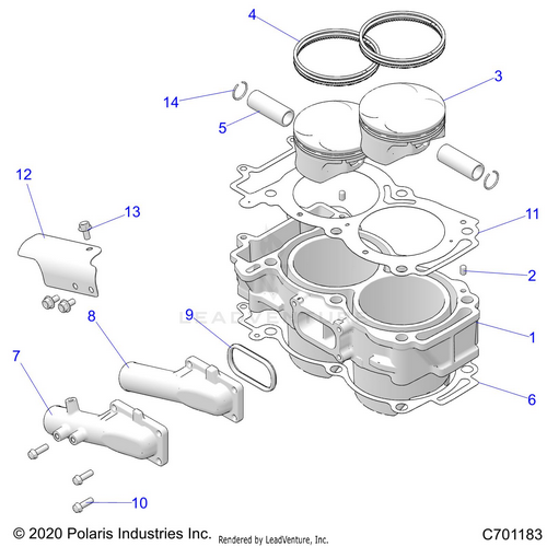 An Image of a Genuine Polaris Parts Schematic Diagram showing the schematic - ENGINE: CYLINDER AND PISTON - 2021 POLARIS RZR XP 4 1000 HIGH LIFTER