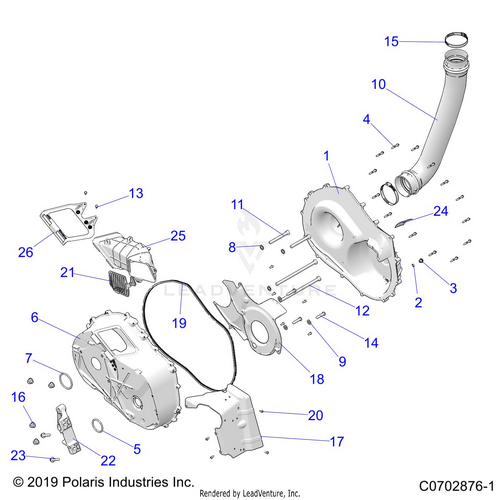 An Image of a Genuine Polaris Parts Schematic Diagram showing the schematic - DRIVE TRAIN: CLUTCH COVER AND DUCTING - 2020 POLARIS RZR PRO XP 4