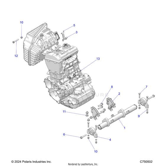 An Image of a Genuine Polaris Parts Schematic Diagram showing the schematic - ENGINE: MOUNTING & LONG BLOCK - 2025 POLARIS RZR XP 1000 PREMIUM