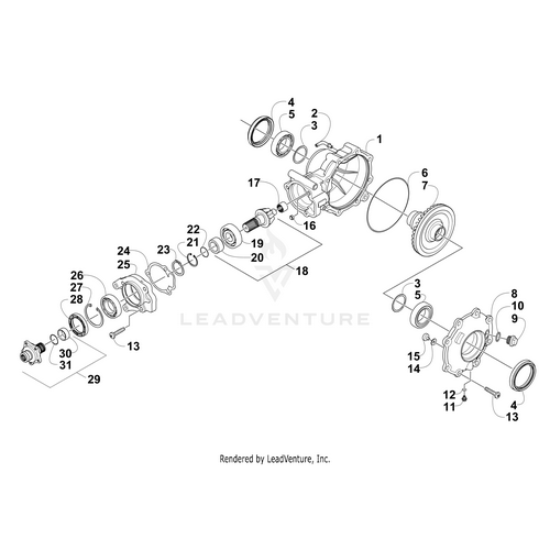 Exploded diagram of a mechanical assembly with numbered parts, including gears, bearings, seals, housings, and the O-Ring (2-028) by Arctic Cat—arranged to show how an Arctic Cat UTV fits together.