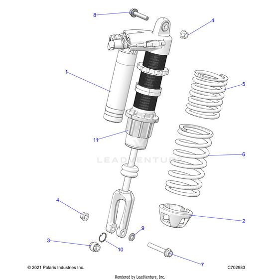 An Image of a Genuine Polaris Parts Schematic Diagram showing the schematic - SUSPENSION: FRONT SHOCK MOUNTING STANDARD/PREMIUM - 2022 POLARIS RZR TURBO R 4 SPORT