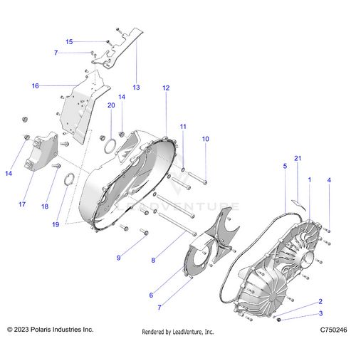 An Image of a Genuine Polaris Parts Schematic Diagram showing the schematic - DRIVE TRAIN: CLUTCH COVER INNER/OUTER - 2025 POLARIS RZR PRO XP 4 SPORT
