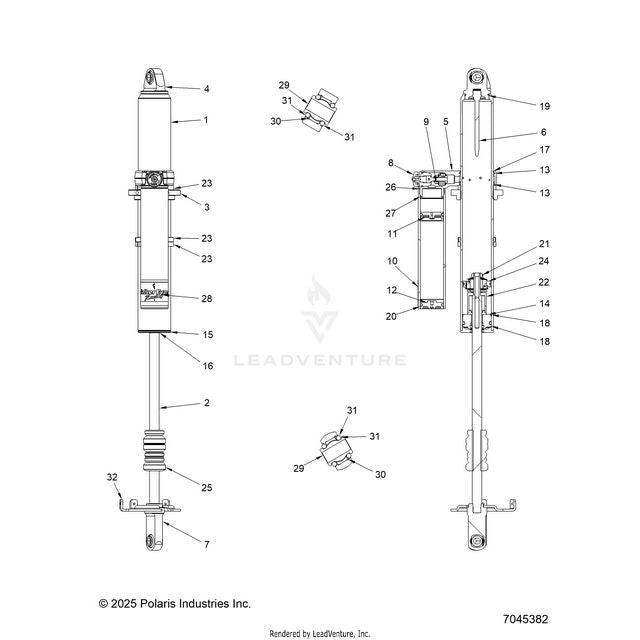 An Image of a Genuine Polaris Parts Schematic Diagram showing the schematic - SUSPENSION: REAR SHOCK INTERNALS - 2023 POLARIS RZR PRO R 4 RIDE COMMAND