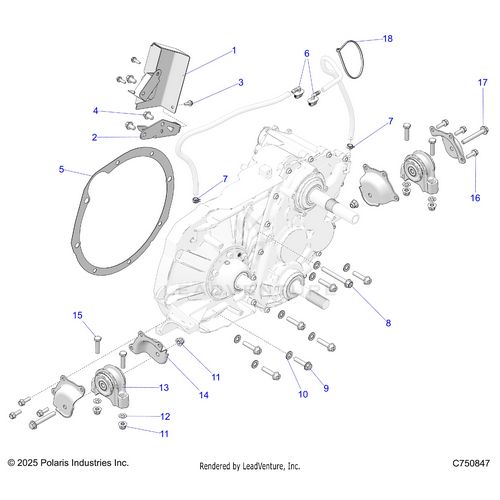 An Image of a Genuine Polaris Parts Schematic Diagram showing the schematic - DRIVE TRAIN: GEARCASE MOUNTING MAIN - 2025 POLARIS RZR PRO R RACE