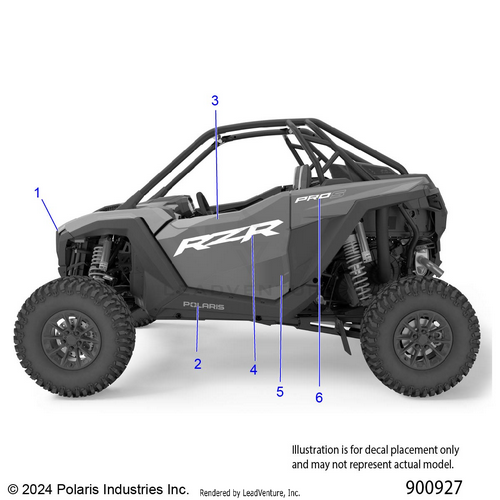An Image of a Genuine Polaris Parts Schematic Diagram showing the schematic - BODY: DECALS GRAPHICS - 2025 POLARIS RZR PRO S PREMIUM