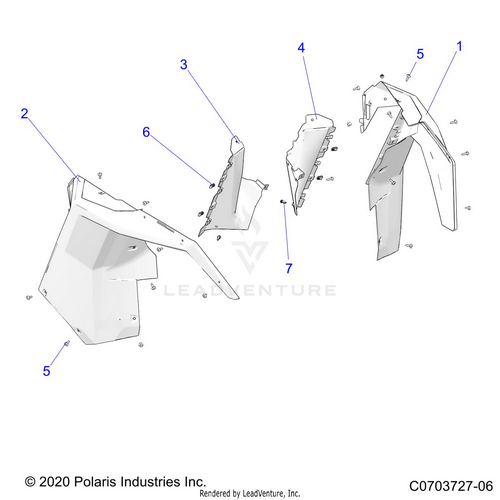 An Image of a Genuine Polaris Parts Schematic Diagram showing the schematic - BODY: FRONT FENDER - 2024 POLARIS RZR PRO R 4 ULTIMATE