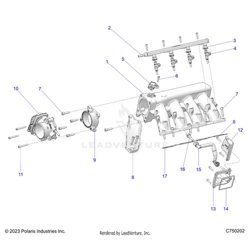 An Image of a Genuine Polaris Parts Schematic Diagram showing the schematic - ENGINE: INTAKE MANIFOLD FUEL RAIL AND RELATED - 2026 POLARIS RZR PRO R 4 ULTIMATE
