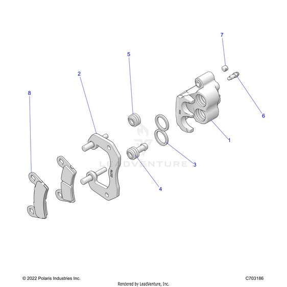 An Image of a Genuine Polaris Parts Schematic Diagram showing the schematic - BRAKES: REAR CALIPER - 2025 POLARIS RZR 900 TRAIL S