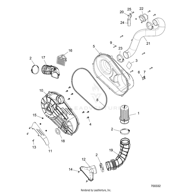 An Image of a Genuine Polaris Parts Schematic Diagram showing the schematic - DRIVE TRAIN: CLUTCH COVER AND DUCTING - 2019 POLARIS RZR S 4 1000
