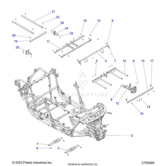 An Image of a Genuine Polaris Parts Schematic Diagram showing the schematic - CHASSIS: MAIN FRAME - 2024 POLARIS RZR TURBO R 4 SPORT