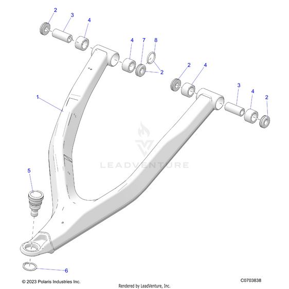 An Image of a Genuine Polaris Parts Schematic Diagram showing the schematic - SUSPENSION: FRONT CONTROL ARM UPPER - 2025 POLARIS RZR PRO S 4 PREMIUM