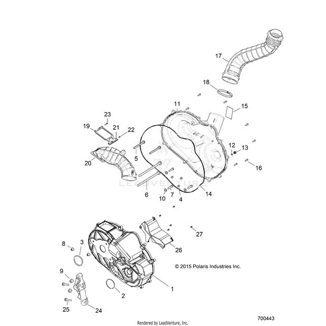 An Image of a Genuine Polaris Parts Schematic Diagram showing the schematic - DRIVE TRAIN: CLUTCH COVER AND DUCTING - 2017 POLARIS RZR XP TURBO