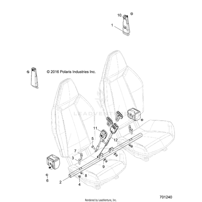 An Image of a Genuine Polaris Parts Schematic Diagram showing the schematic - BODY: SEAT MOUNTING and BELTS - 2017 POLARIS RZR 570 S