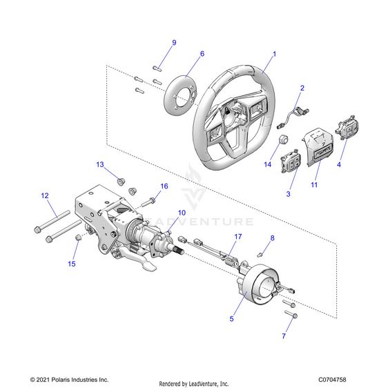 An Image of a Genuine Polaris Parts Schematic Diagram showing the schematic - STEERING: UPPER PREMIUM/ULTIMATE - 2023 POLARIS RZR PRO XP 4 ULTIMATE