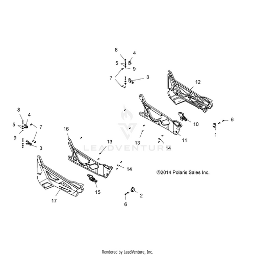 An Image of a Genuine Polaris Parts Schematic Diagram showing the schematic - BODY: DOORS - 2016 POLARIS RZR 900/900 EPS