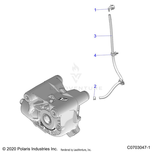 An Image of a Genuine Polaris Parts Schematic Diagram showing the schematic - DRIVE TRAIN: GEARCASE FRONT VENTING - 2023 POLARIS RZR PRO R ULTIMATE TROY LEE DESIGNS