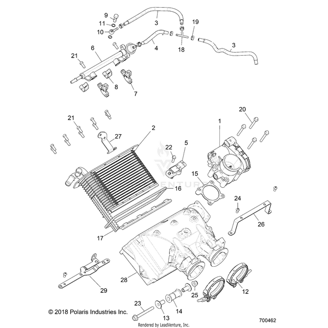 An Image of a Genuine Polaris Parts Schematic Diagram showing the schematic - ENGINE: AIR INTAKE MANIFOLD - 2019 POLARIS RZR TURBO 4