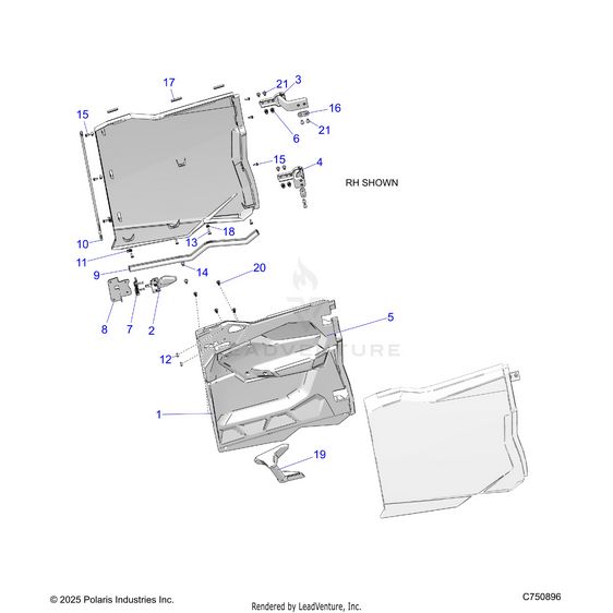 An Image of a Genuine Polaris Parts Schematic Diagram showing the schematic - BODY: DOORS REAR - 2026 POLARIS RZR PRO R 4 ULTIMATE