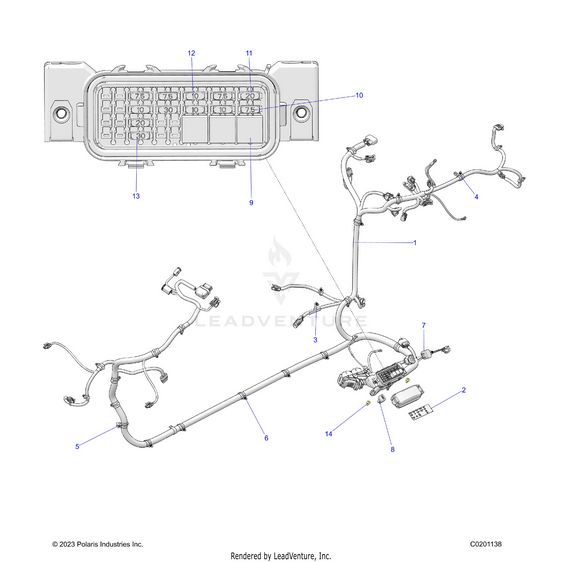 An Image of a Genuine Polaris Parts Schematic Diagram showing the schematic - ELECTRICAL: WIRE HARNESS - 2025 POLARIS RZR 200 MD